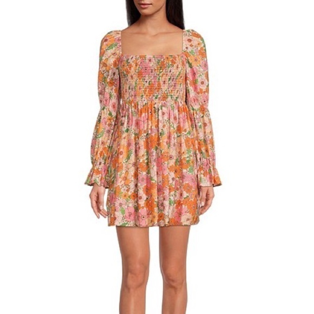 Gianni Bini Jade Floral Square Neck Puffed Sleeve Dress - M